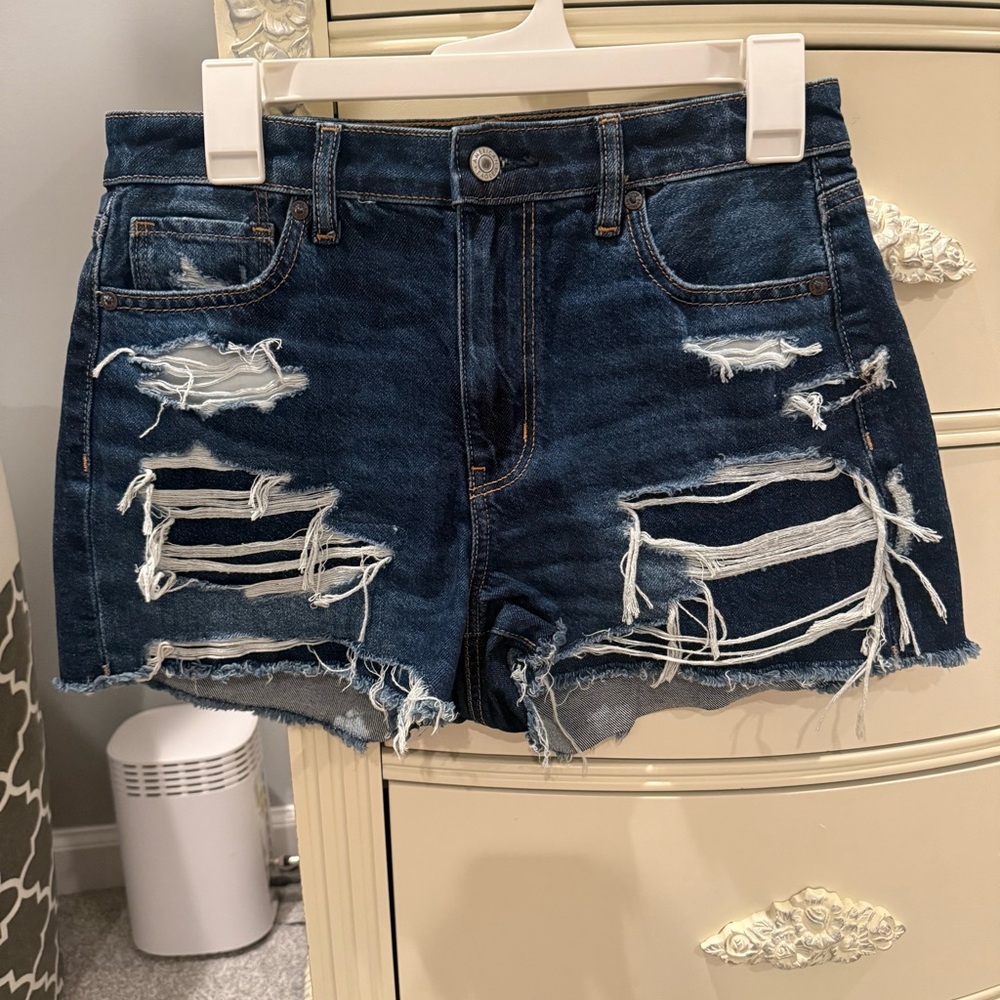 American Eagle Outfitters Dark Blue Distressed Jean Shorts